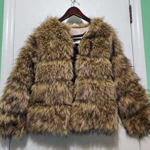 Women's Fashion Natural Raccoon Faux Fur Jacket S